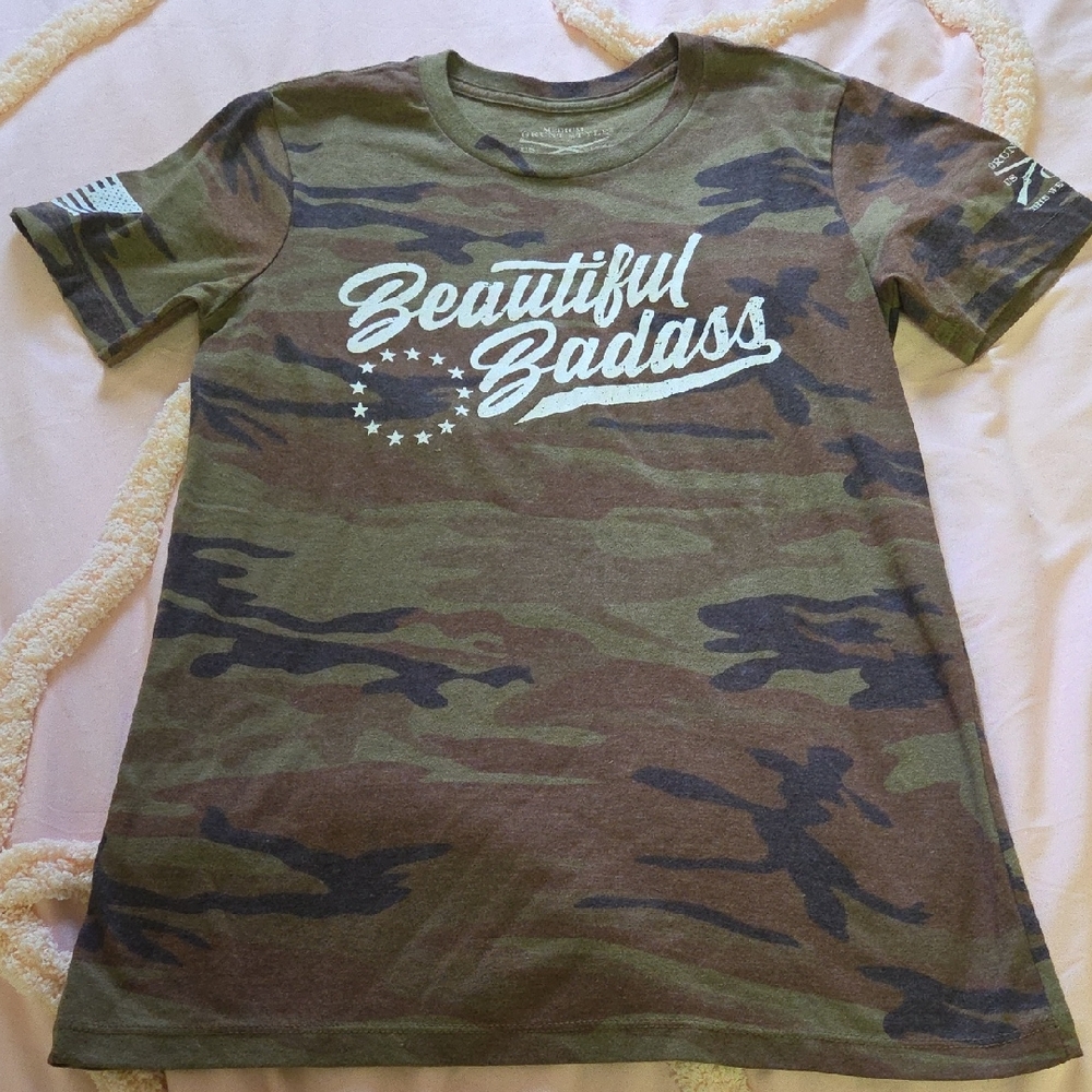 Grunt Style Camo Beautiful Badass Brown Tee with White Crossed Rifles Graphic